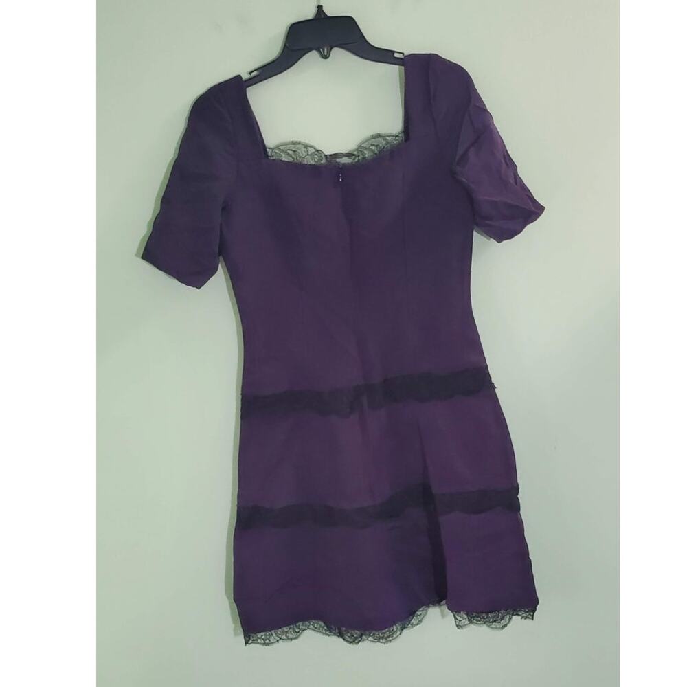 ❤️‍ VINTAGE Roland Nivelais 90s Designer Dark Purple Silk Lace-Trim Dress Size 8 - Picture 4 of 10